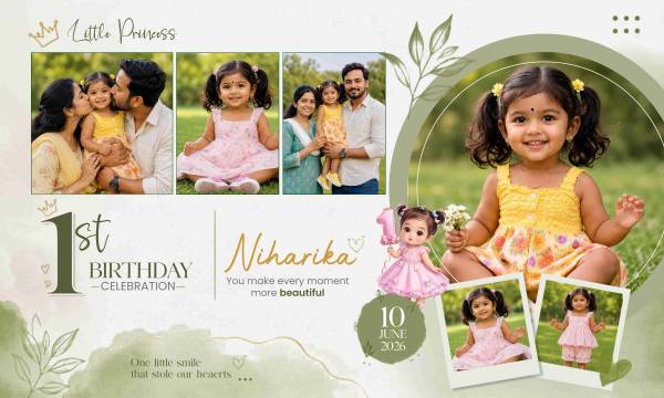 thumbnail Baby Girl 1st Birthday Flex Banner PSD Template 5x3 Feet Editable Design